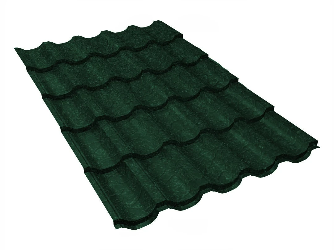 Металлочерепица "Браславская", 0,45 мм, длина волны 400x20 мм Базальт RAL6005 зелёный мох