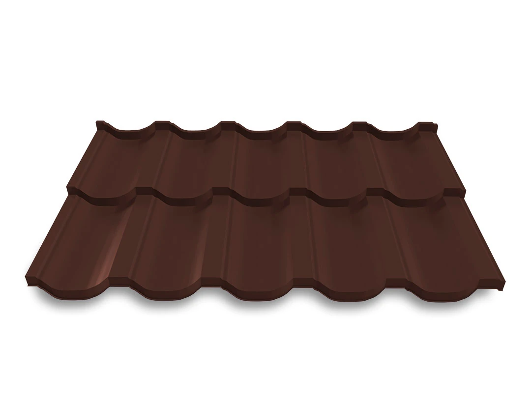 Модульная металлочерепица "Браславская", 0,45 мм, длина волны 350×20 мм Полиэстер матовый RAL8017 шоколадно-коричневый
