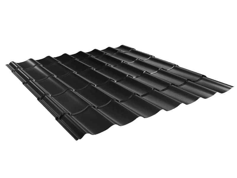 Металлочерепица "Супермонтеррей", 0,50 мм, длина волны 400×21 мм Матовый Премиум RAL9005 черная смородина