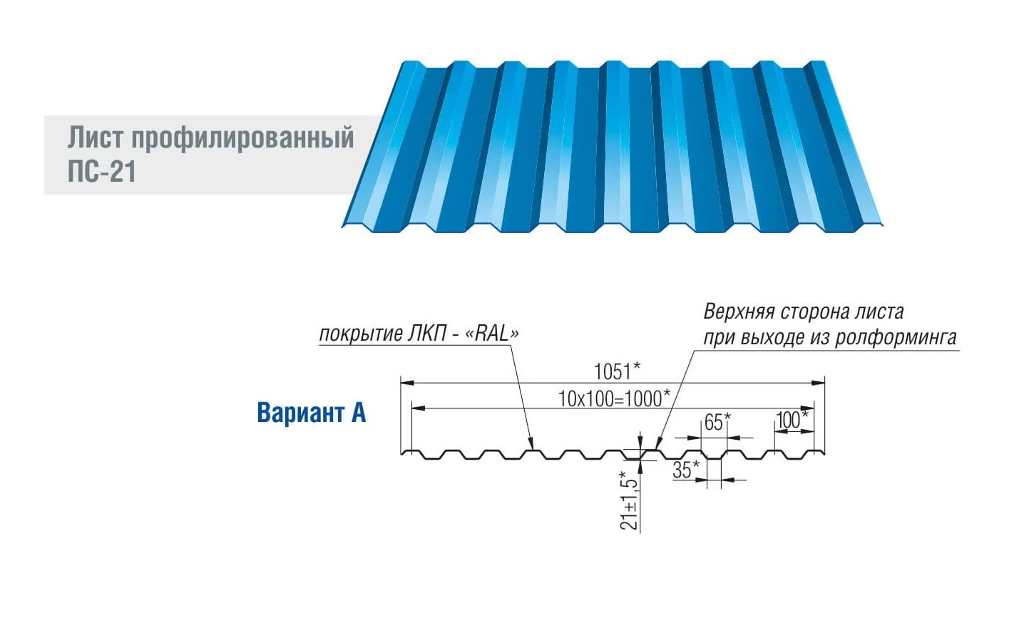 Чертеж листа профилированного ПС-21