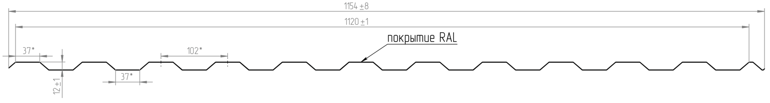 Чертеж профнастила ТРп 12