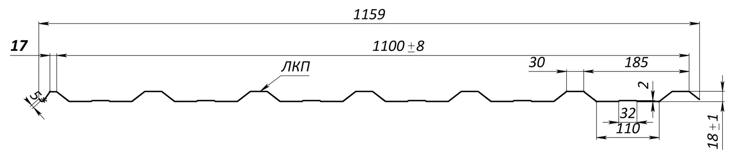 Чертеж профнастила ТРп 18